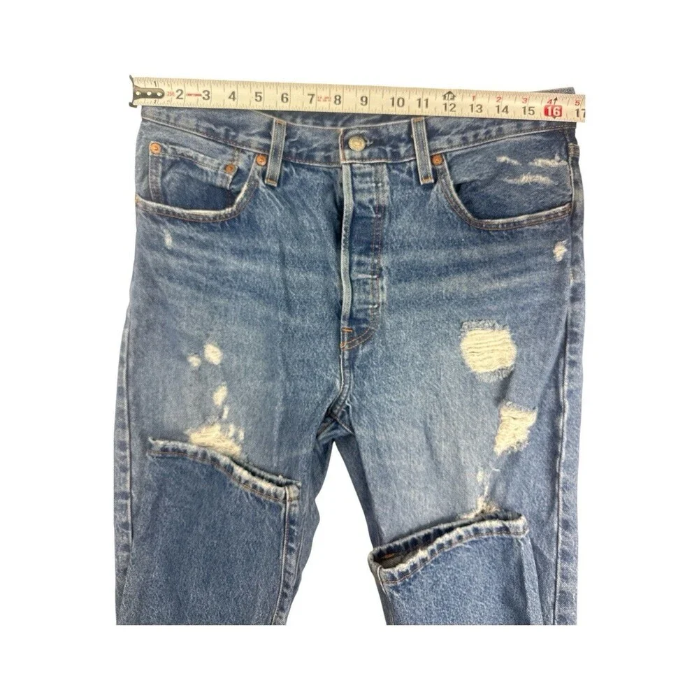 Levi's 501 Jeans Button Fly Straight Blue Med Wash Distressed S110783 Size 32x26